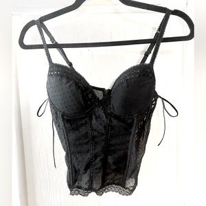 Vintage Etam Paris Black Lace Bustier with velvet laces